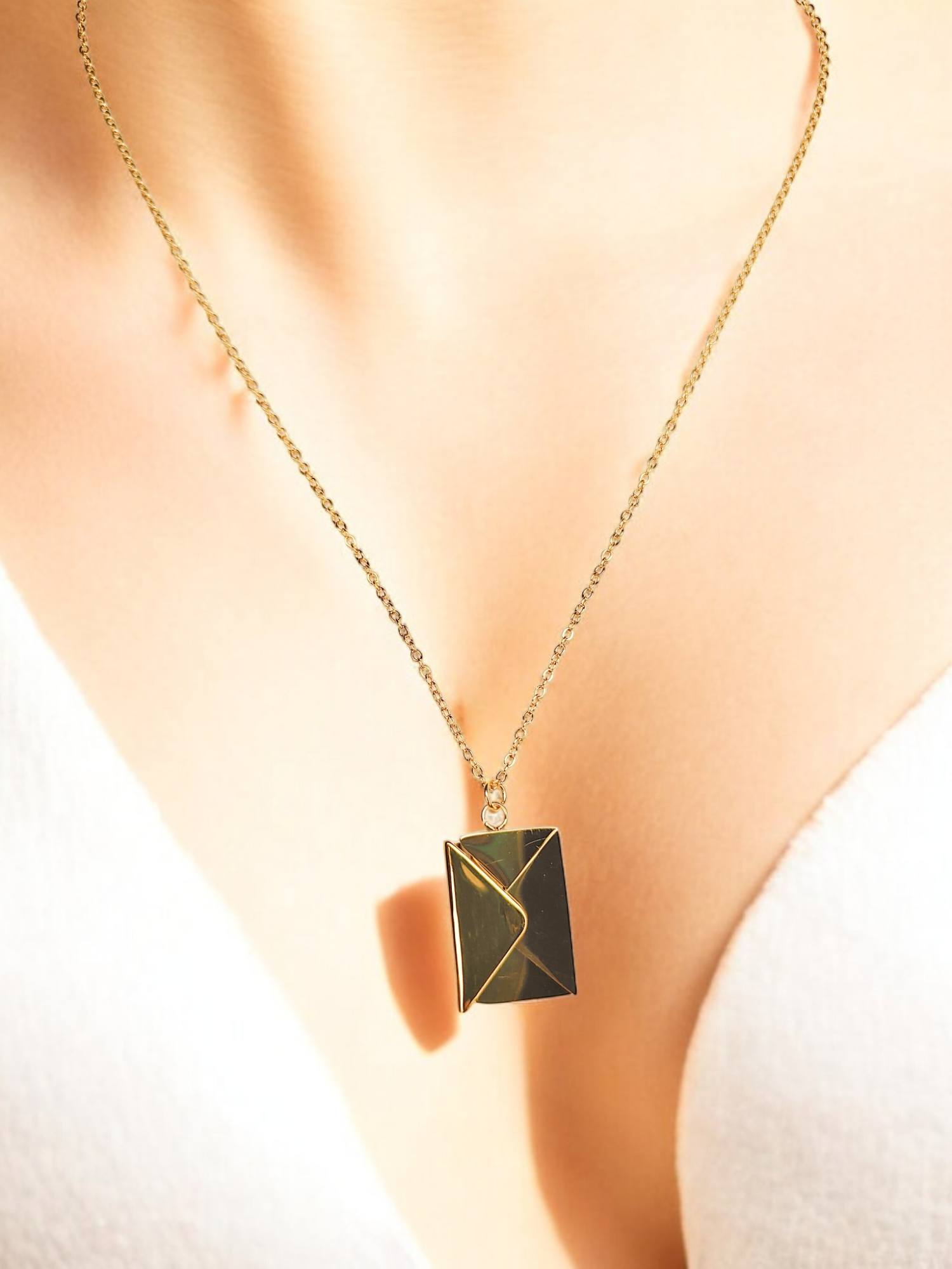 Gold Envelope Pendant Necklace with I Love You Message 