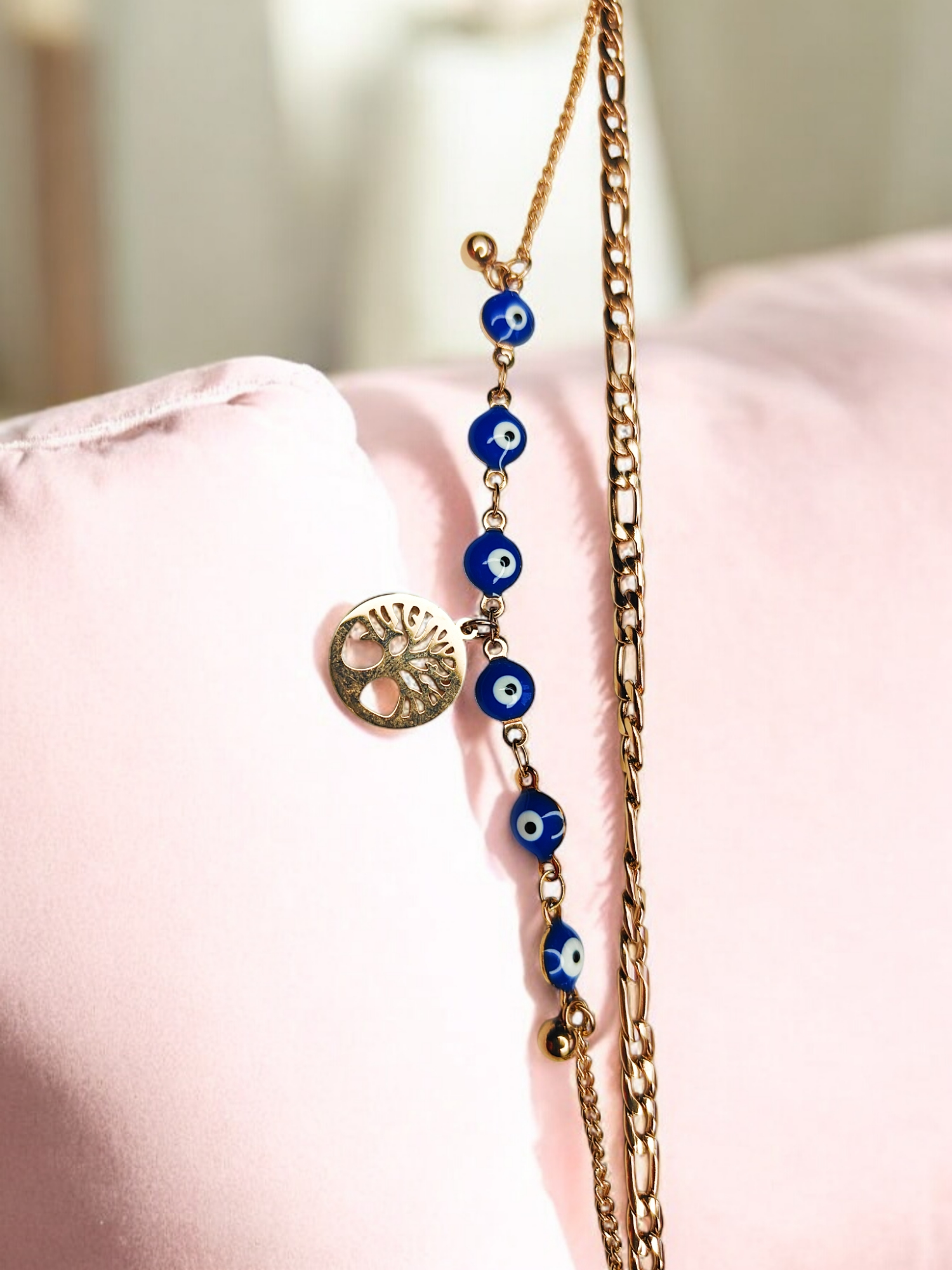 Rose Gold Bracelet with Evil Eye Charms