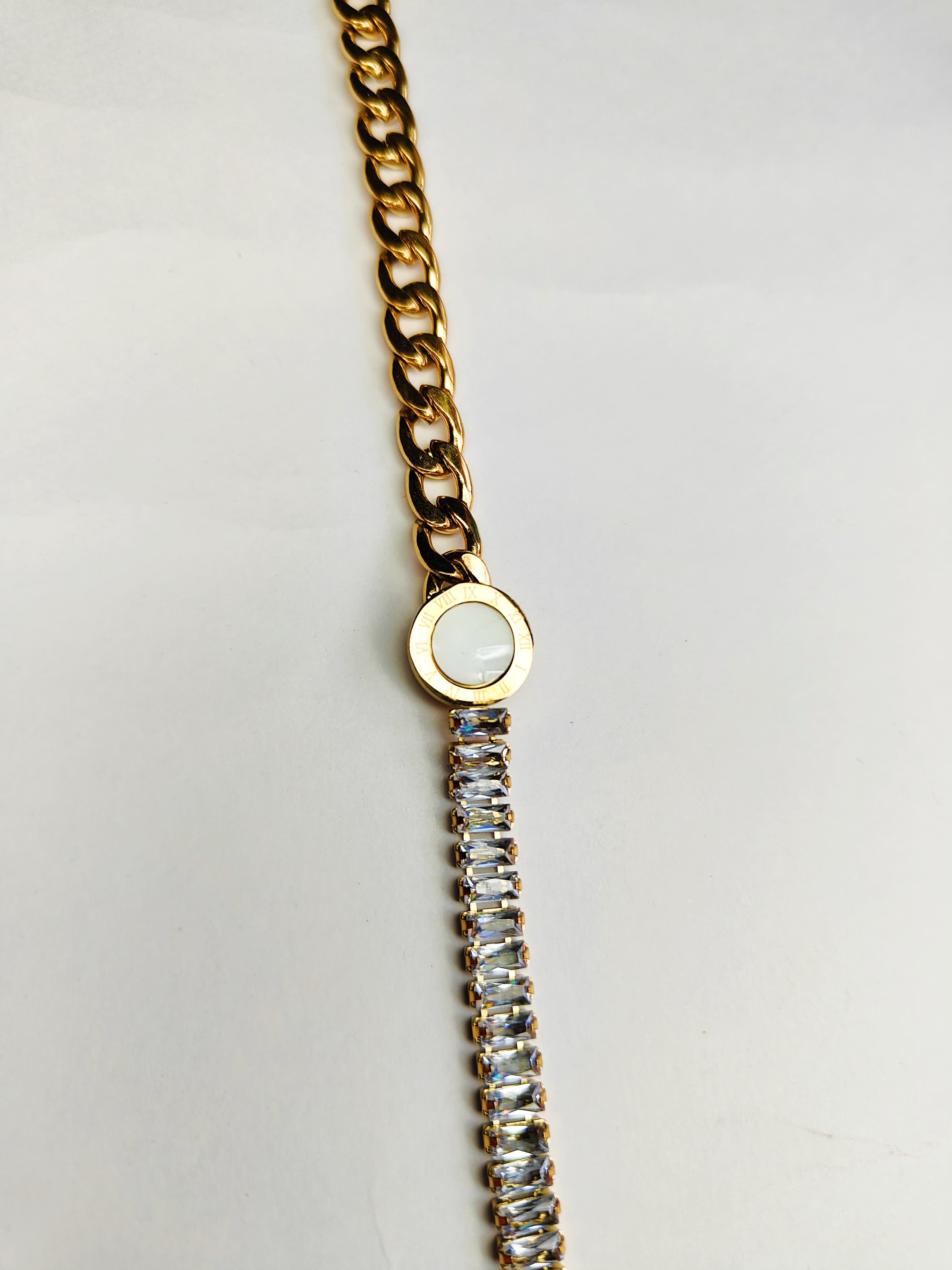 Elegant Gold and Crystal Bracelet Embraced with MOP