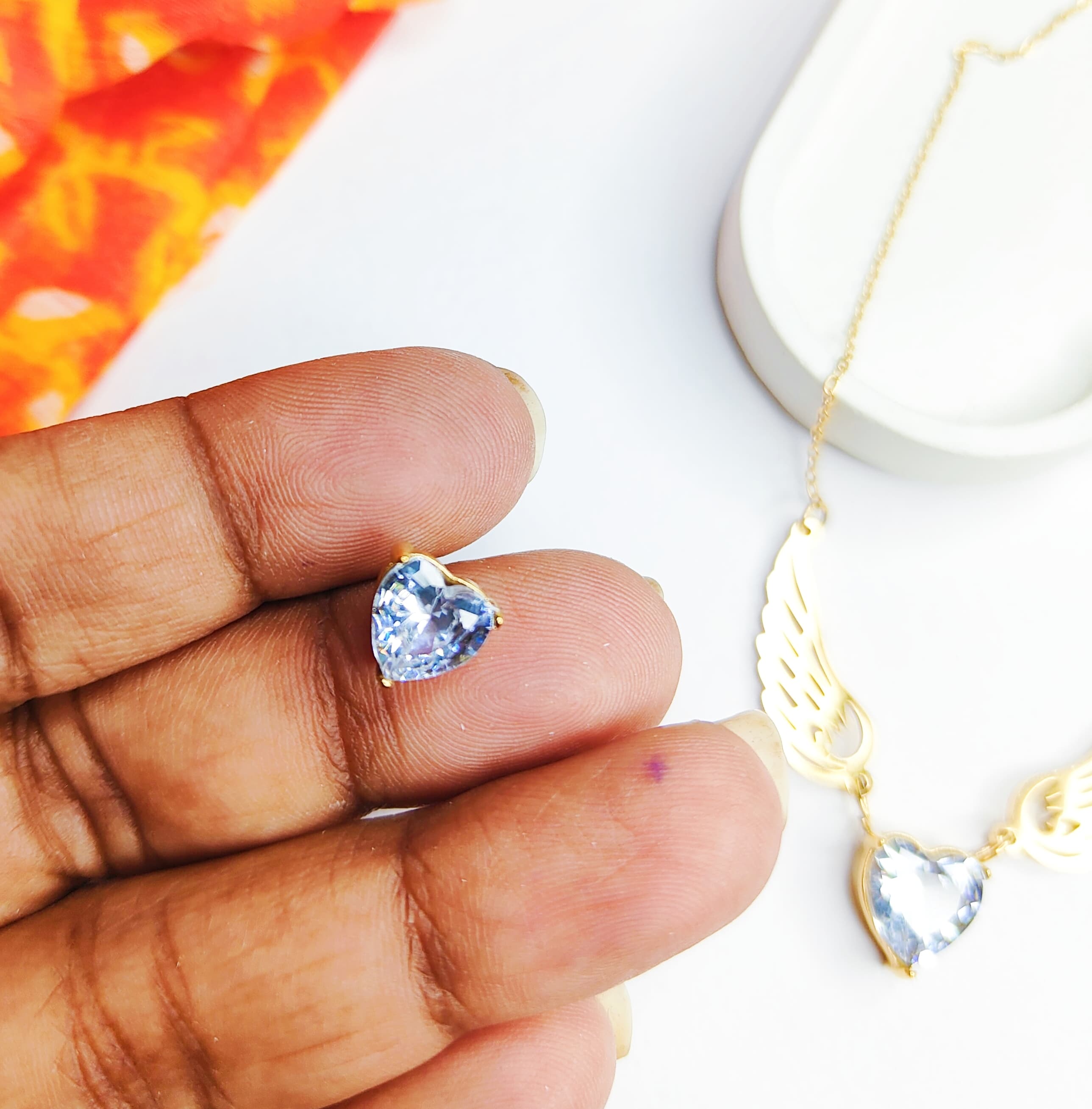 Heart Shaped Solitaire Wing Necklace Set