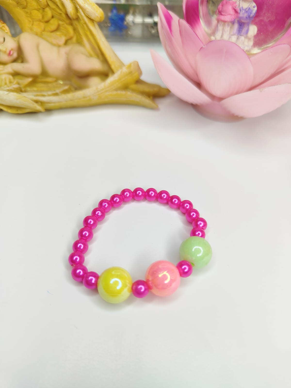 Pink Beaded Necklace with Teddy Bear Charm