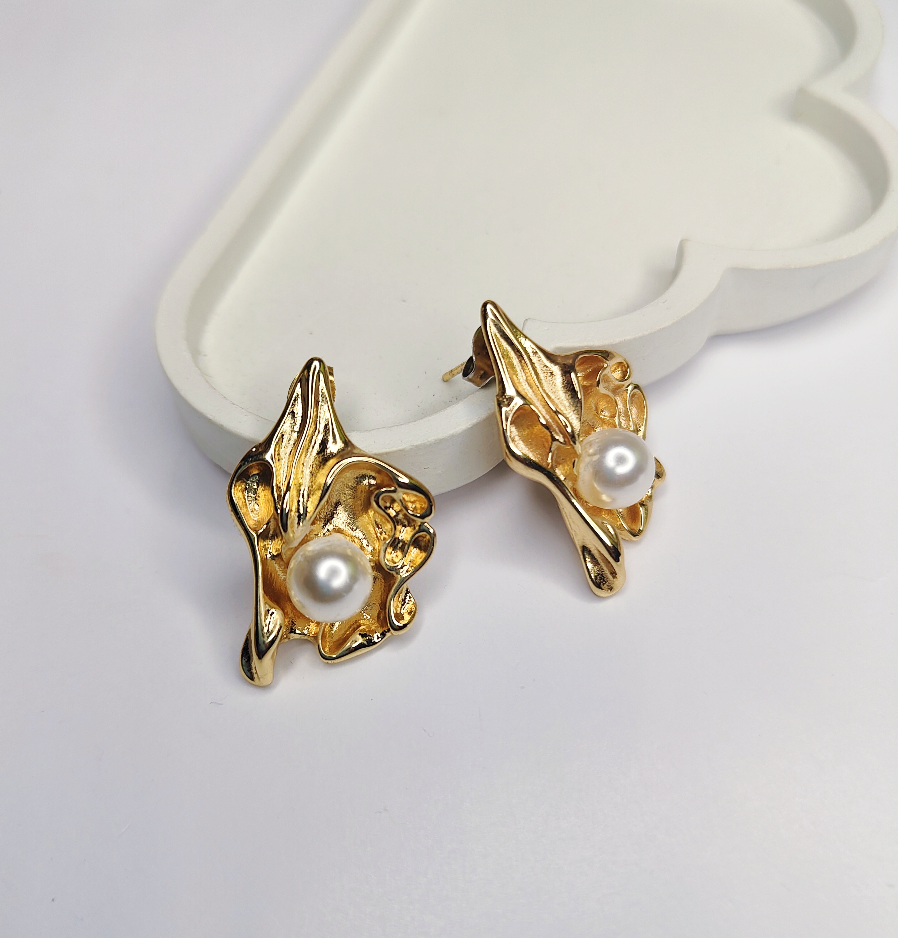 Gold Pearl Statement Earrings