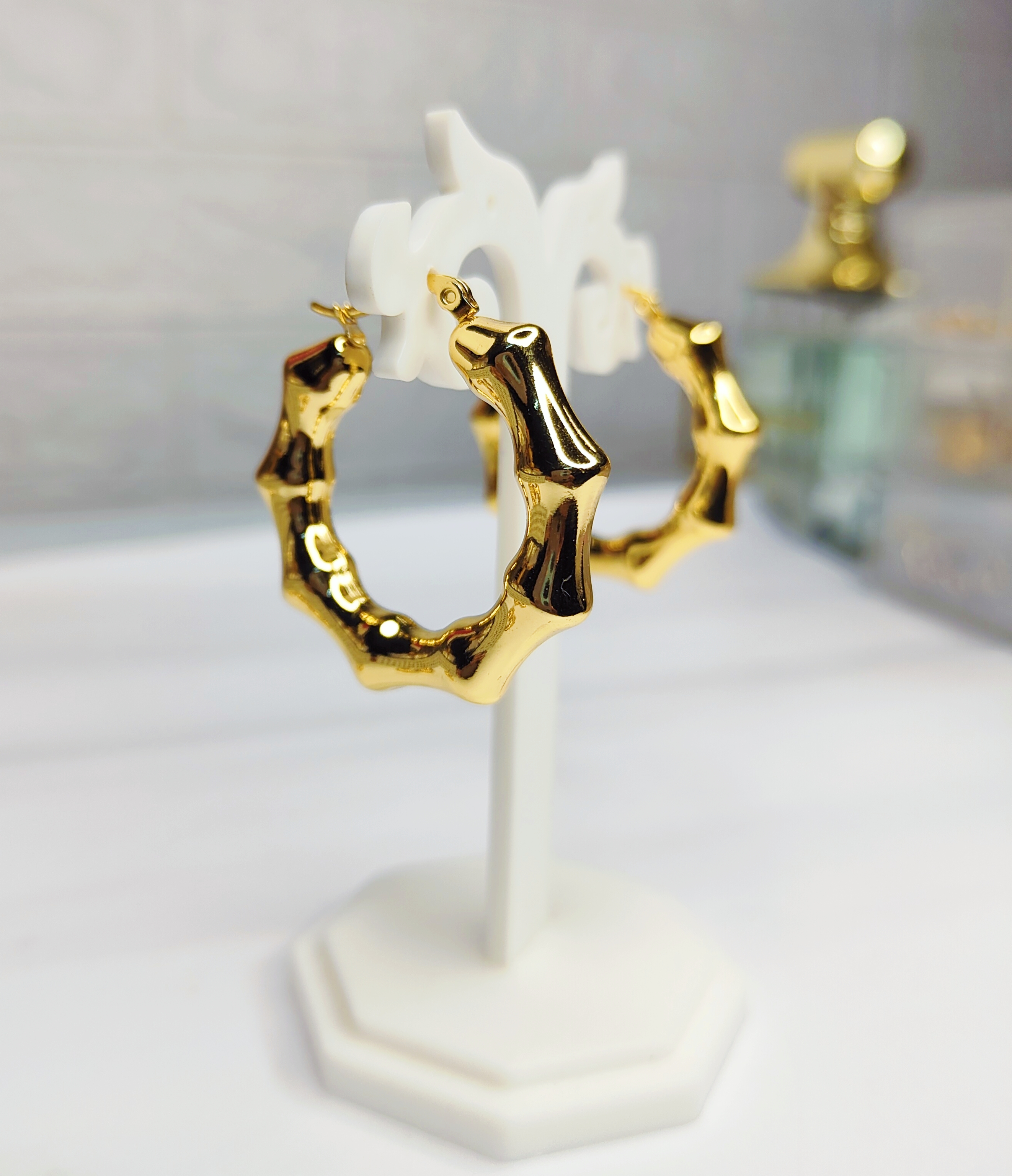 Gold Bamboo Hoop Earrings