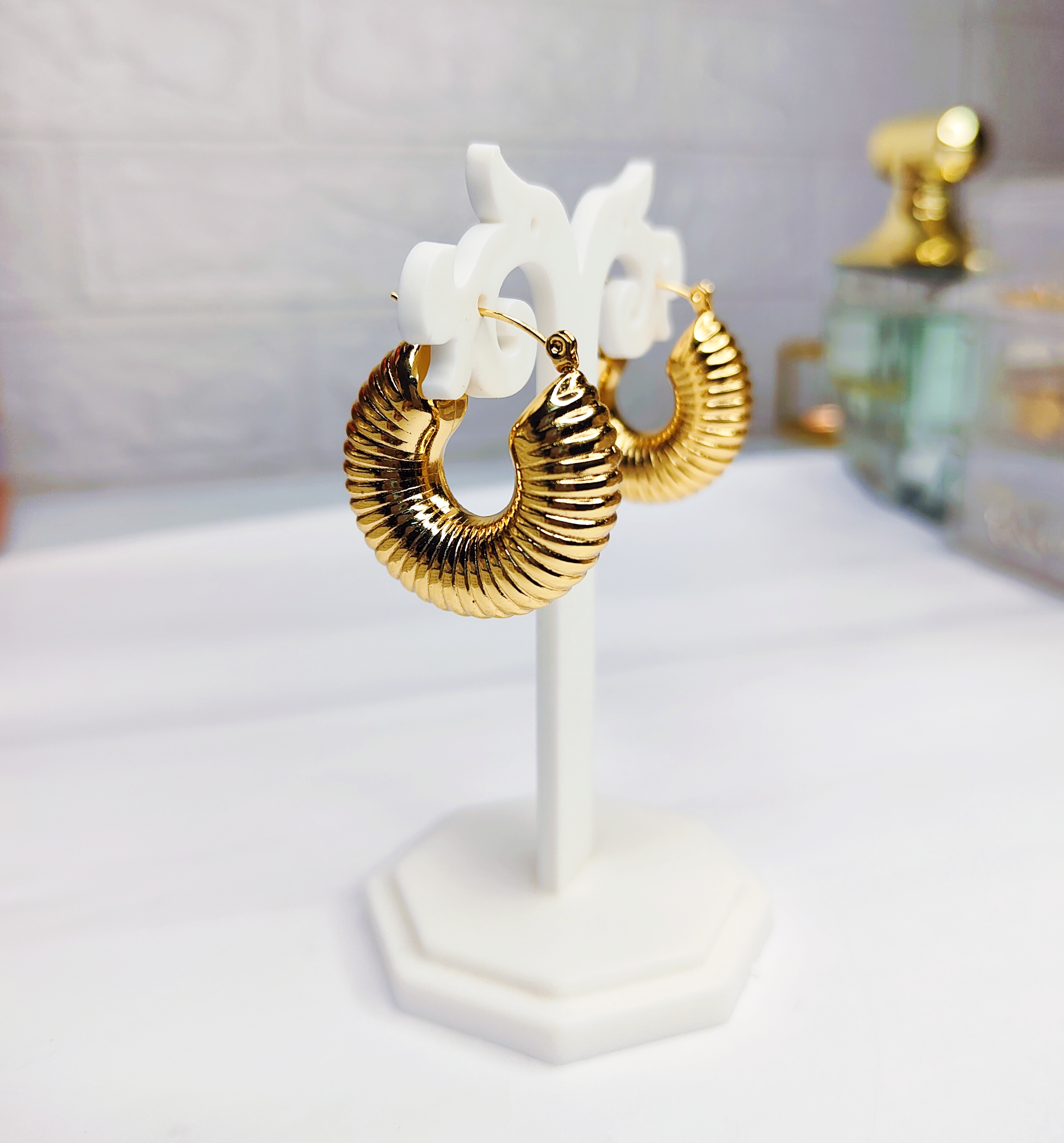 Gold Textured Hoop Earrings