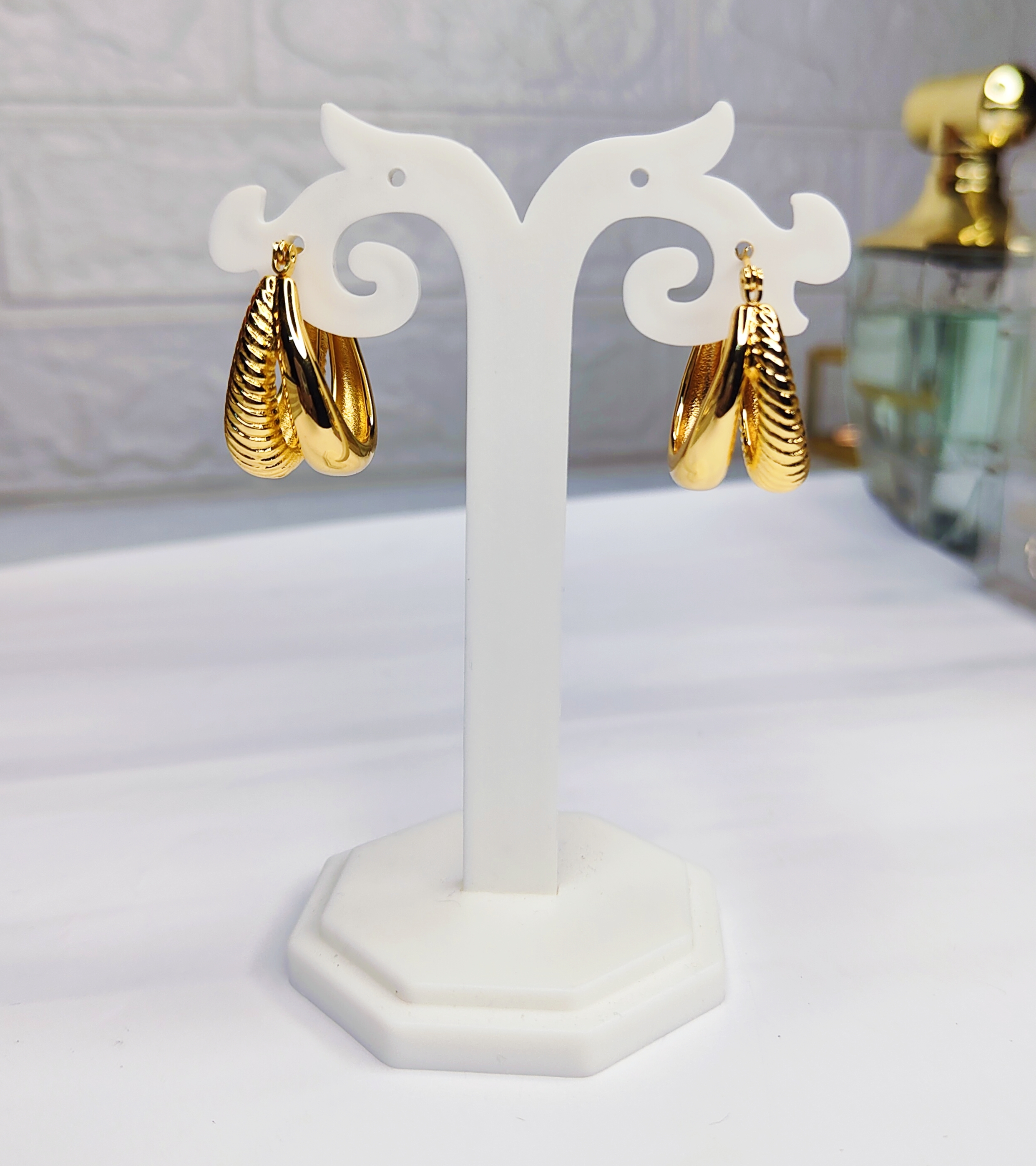 Gold Plated Leaf Hoop Earrings