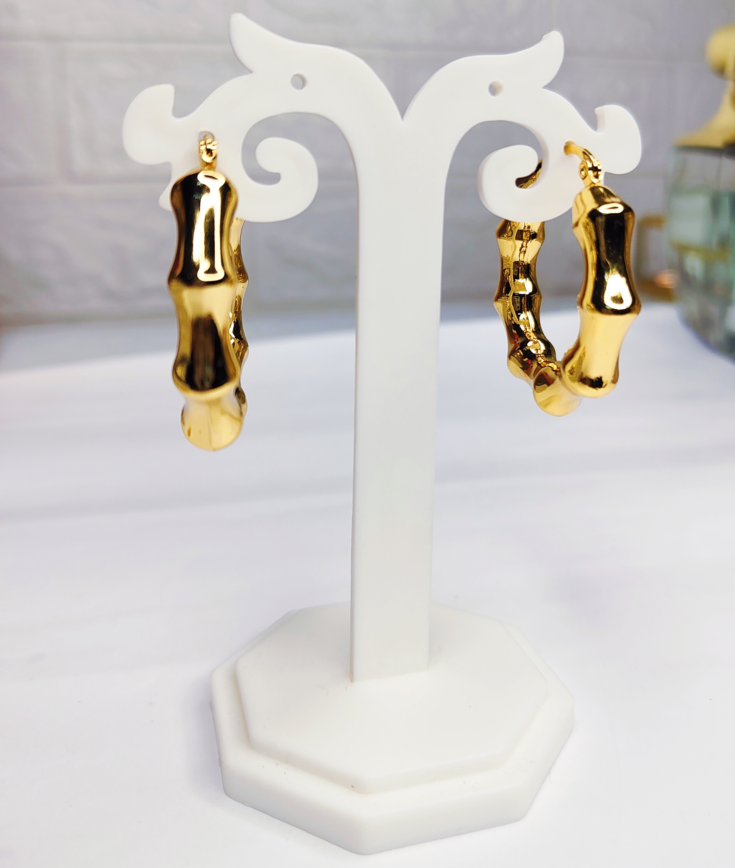 Gold Bamboo Hoop Earrings