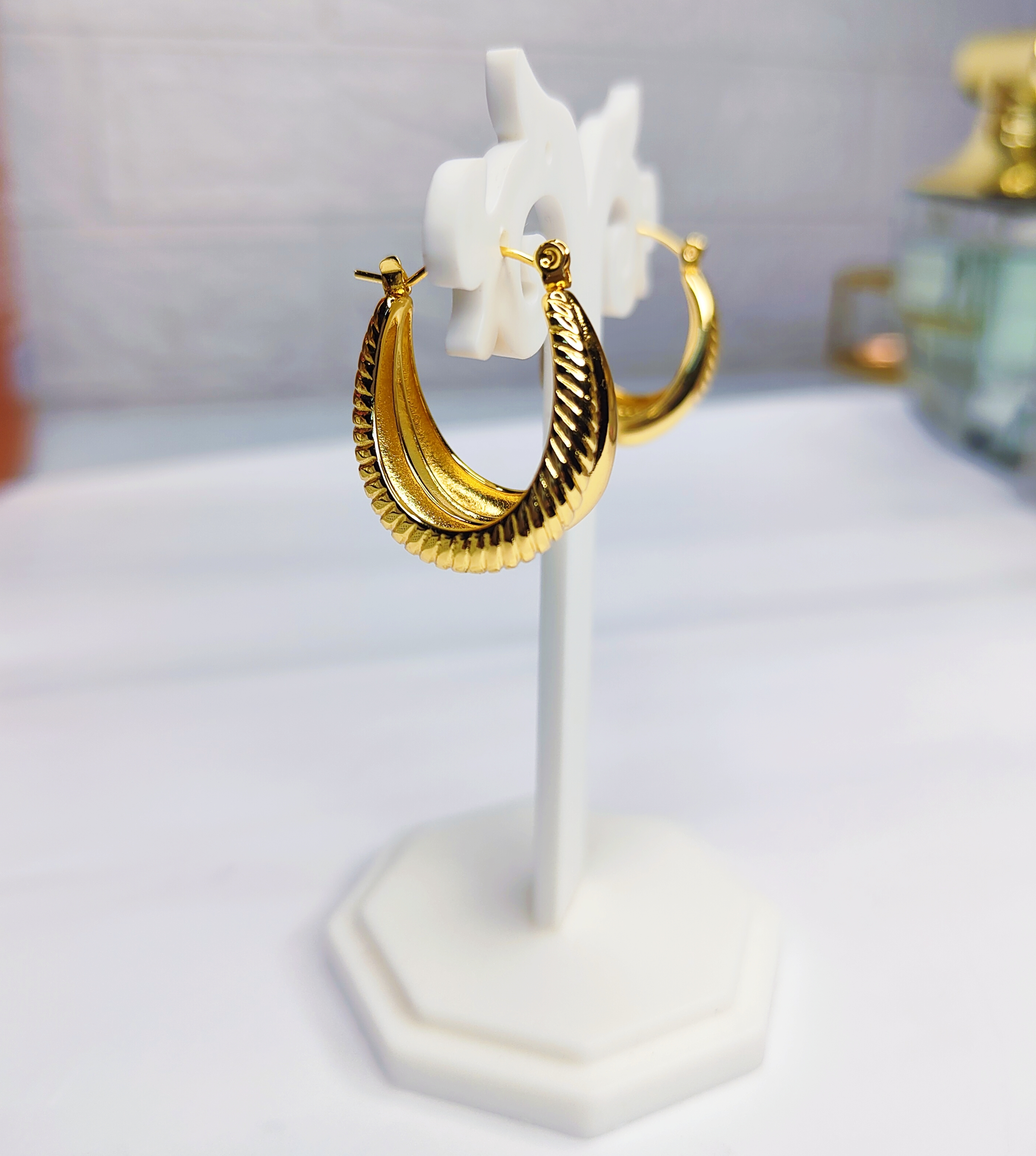 Gold Plated Leaf Hoop Earrings