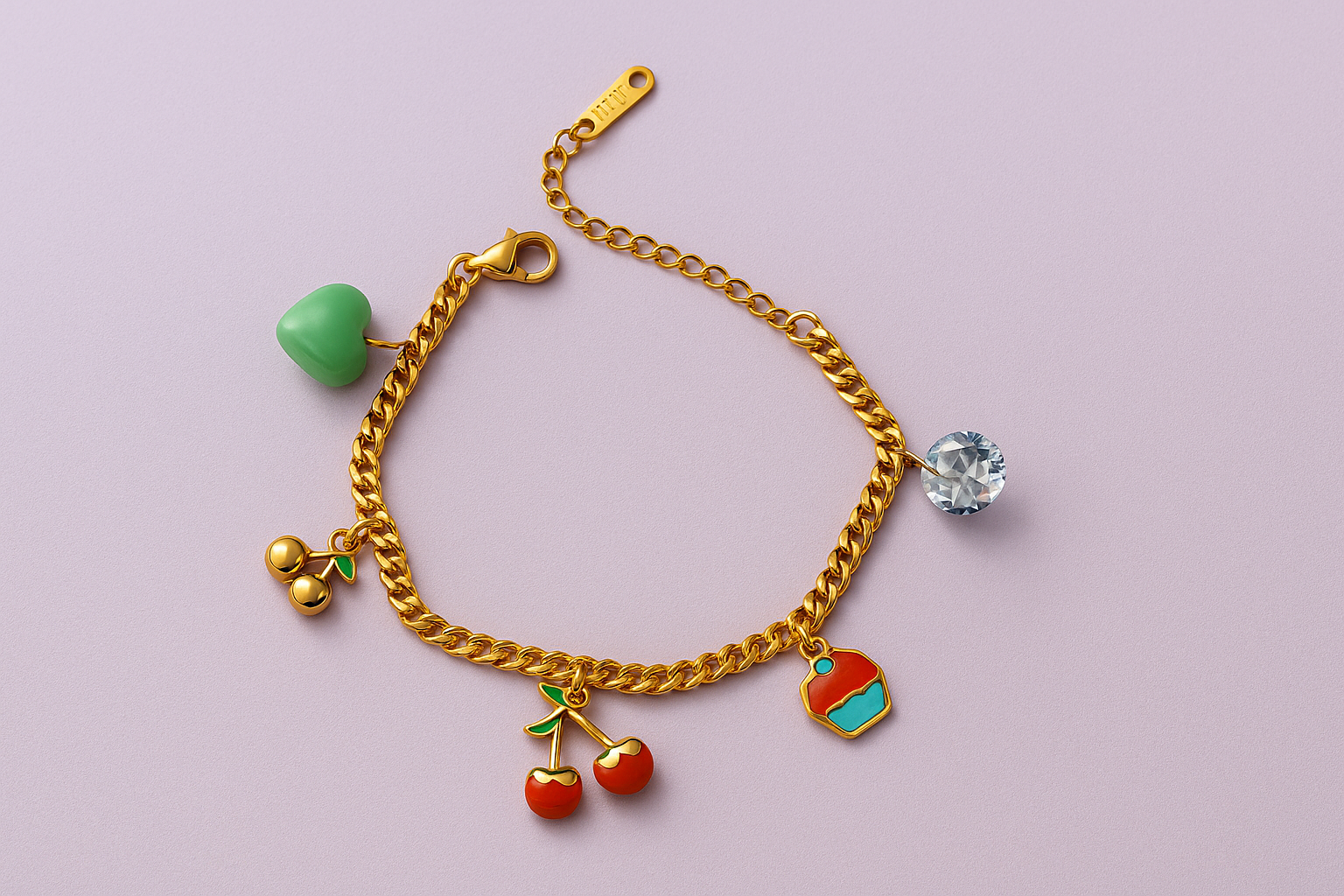 Gold Cherry & Cupcake Charm Bracelet