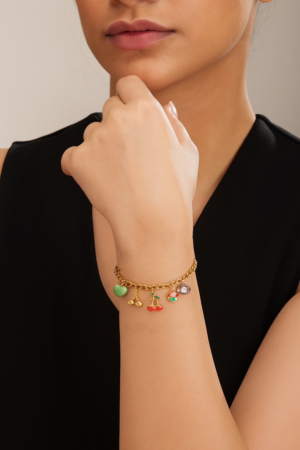 Gold Cherry & Cupcake Charm Bracelet
