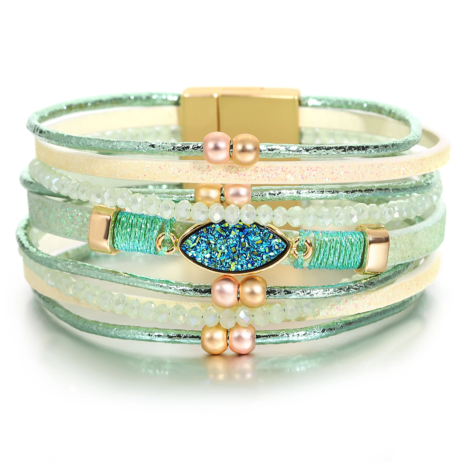 Bracelet plusieurs rangs simili cuir turquoise