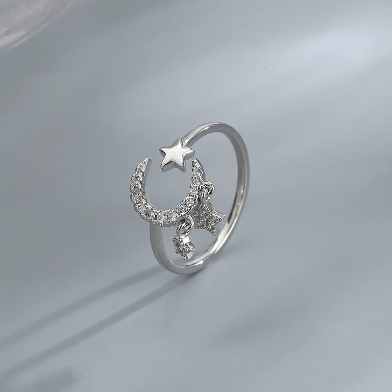 Bague en argent étoile et lune
