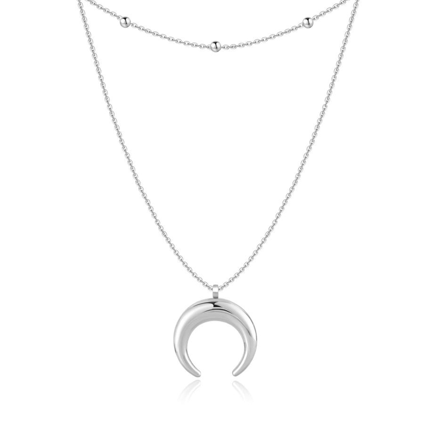 Collier double rang avec pendentif croissant de lune