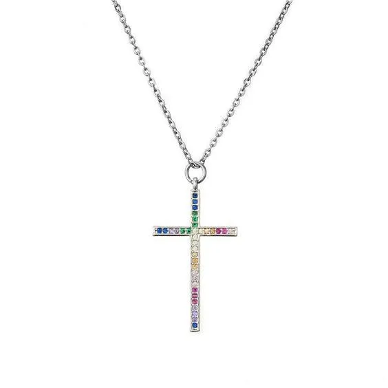 Collier croix arc-en-ciel