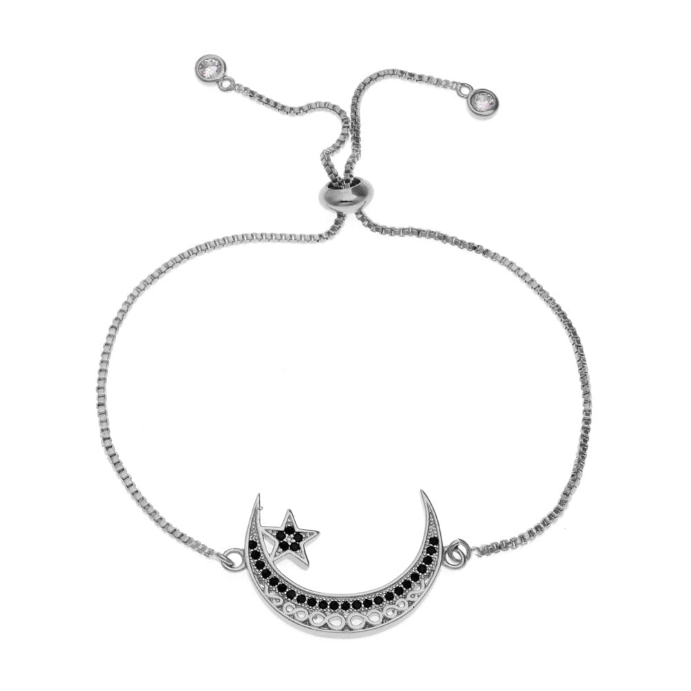 Bracelet en argent avec pendentif lune et étoile