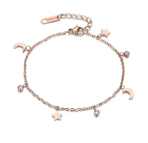 Bracelet à breloques lune étoile or rose