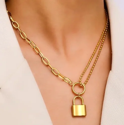 Collier chaîne à verrou doré