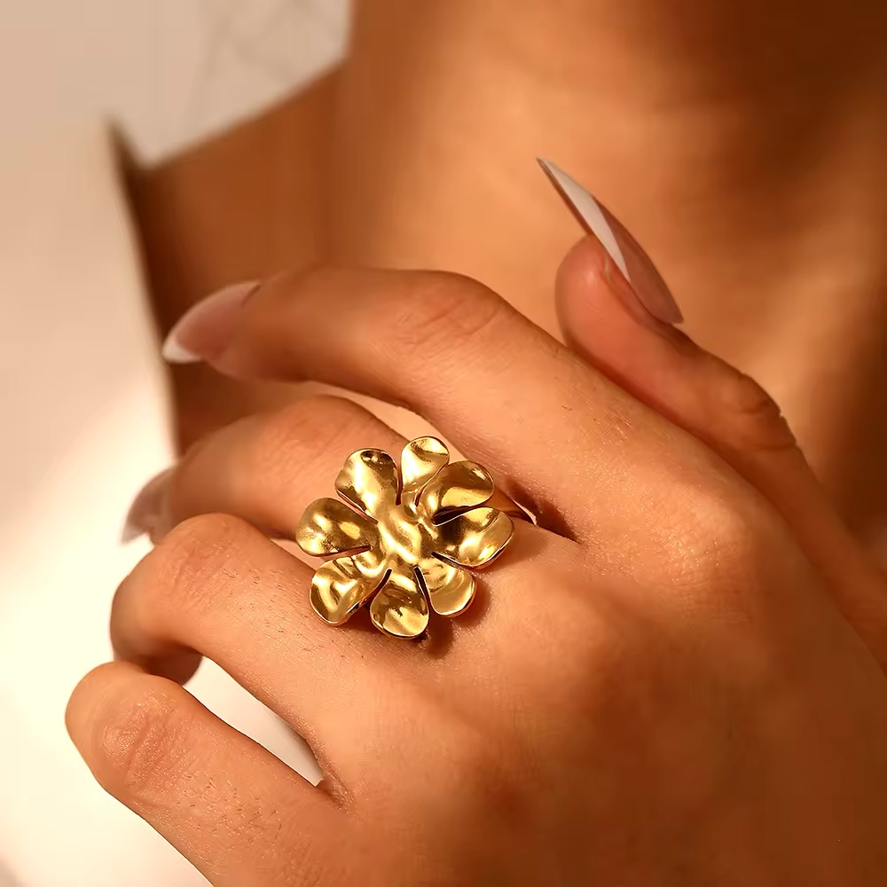 Bague fleur acier inoxydable