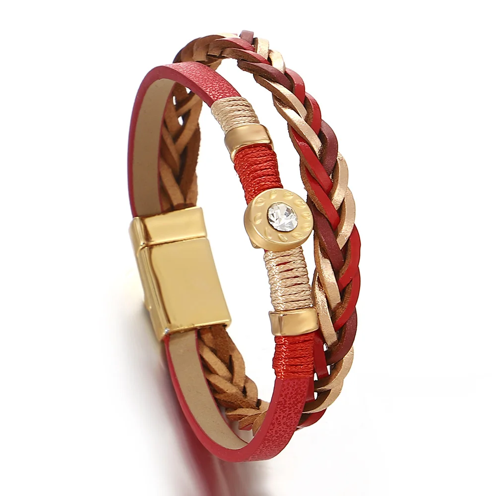 Bracelet en cuir tressé rouge