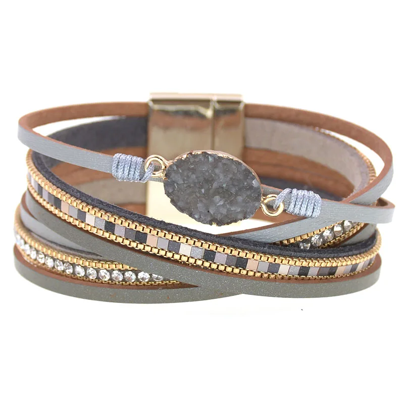 Bracelet multi-rangs lanières simili cuir beige 