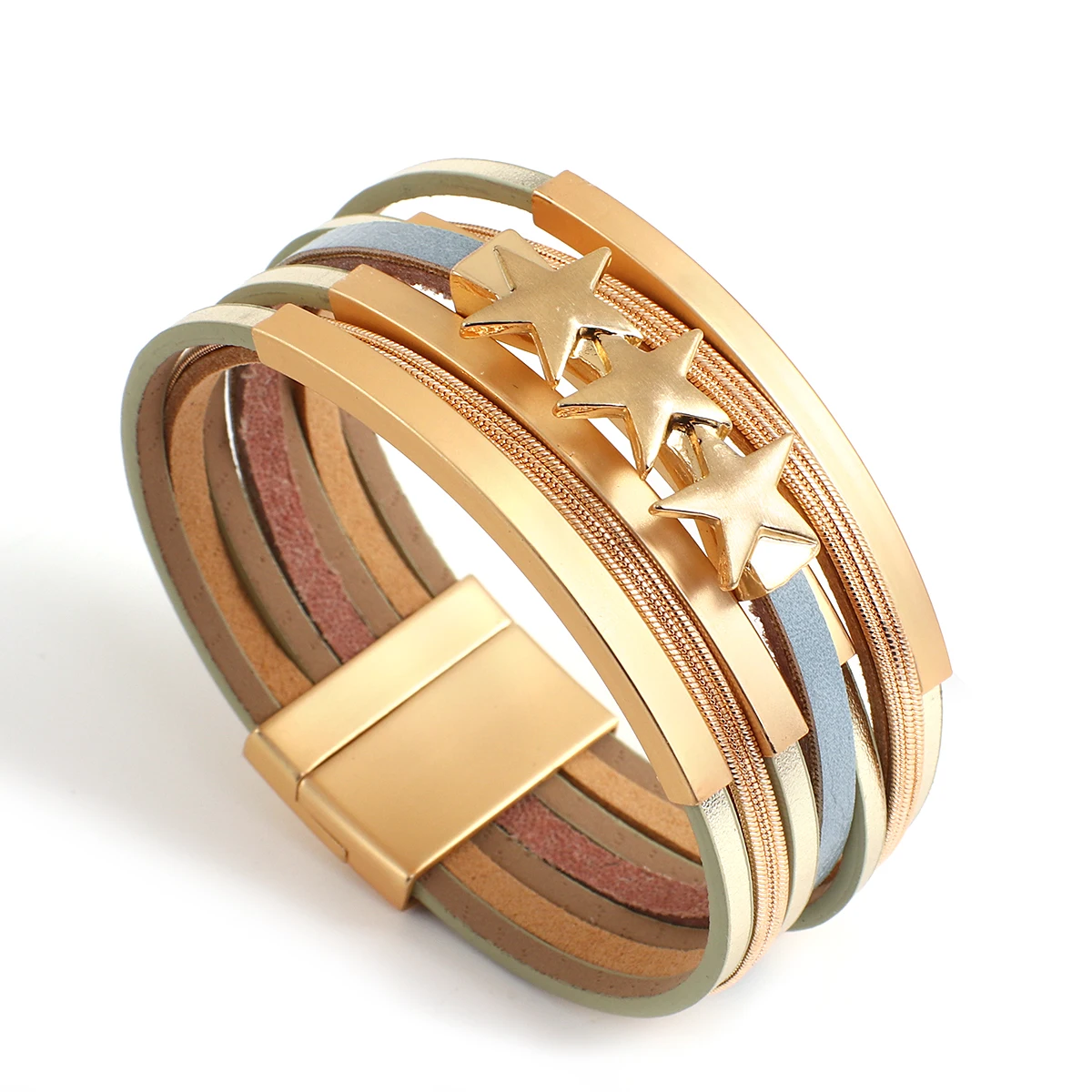 Bracelet multi-rangs étoiles dorées