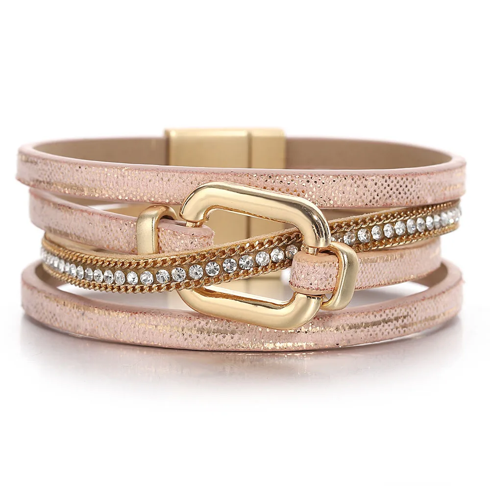 Bracelet élégant en cuir rose