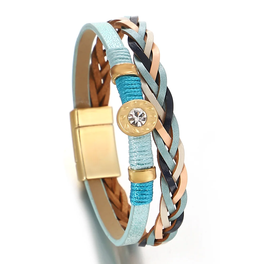 Bracelet en cuir tressé bleu