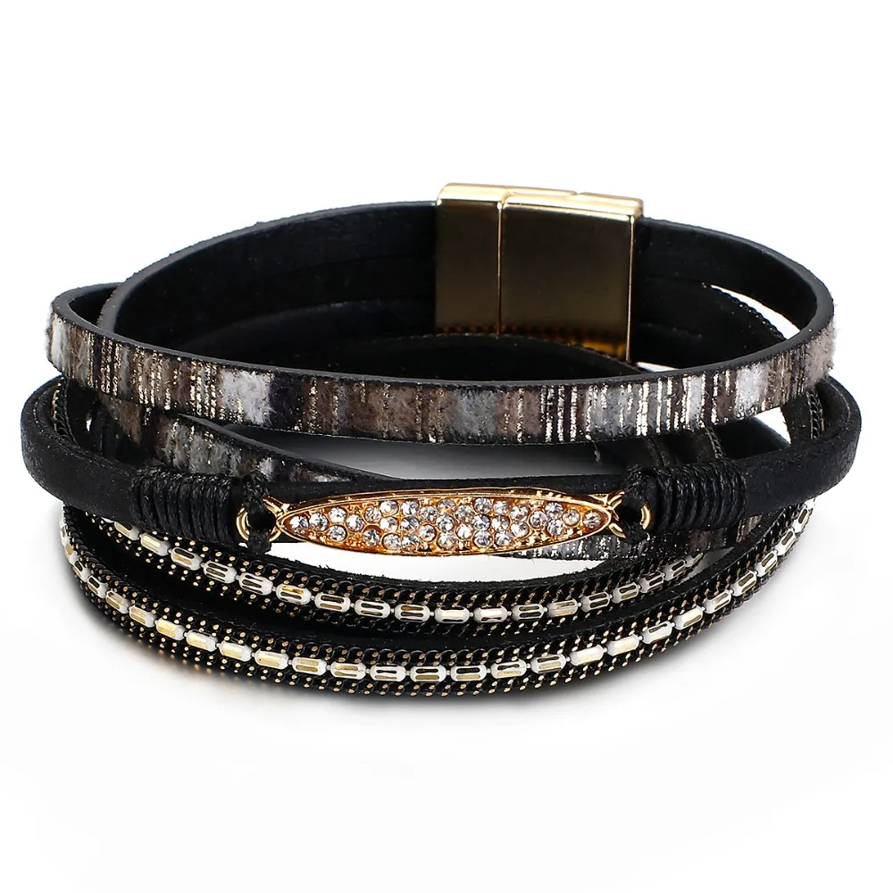 Bracelet élégant en cuir noir