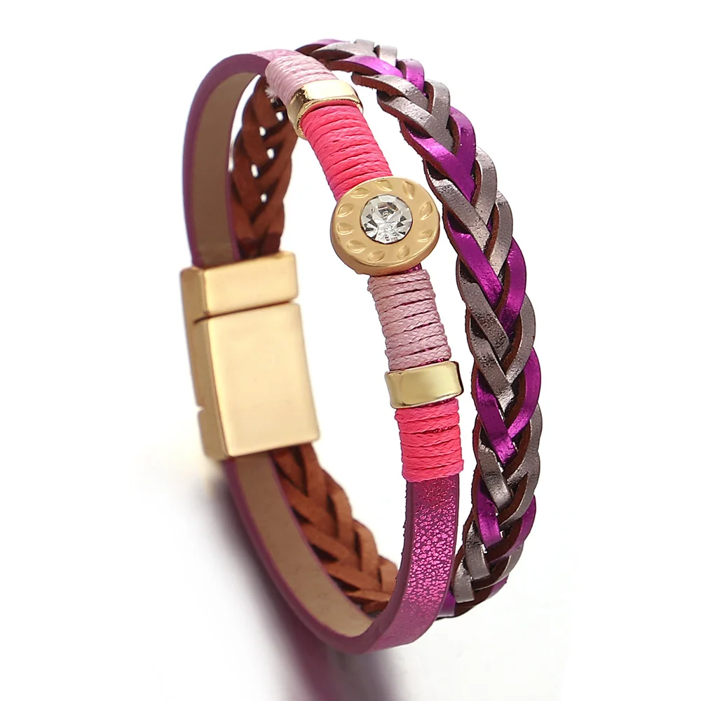 Bracelet multicolore en simili cuir tressé