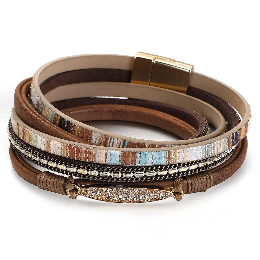 Bracelet multi-rangs en cuir marron