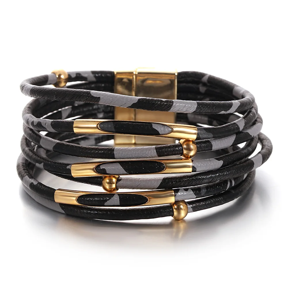 Bracelet lanières en cuir leopard