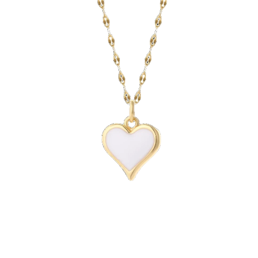Collier pendentif cœur emaillé blanc doré