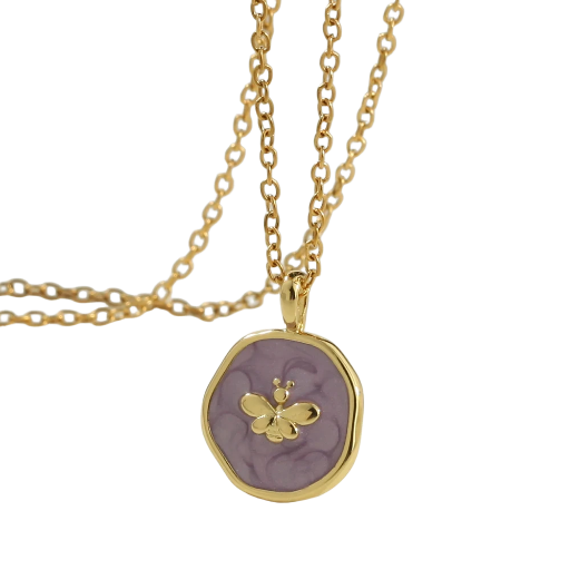 Collier medaille émaillée papillon doré