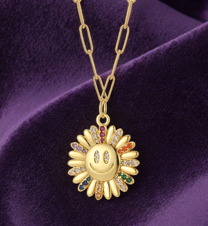 Collier marguerite zircons multicolores