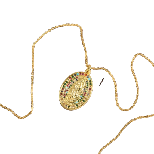 Collier médaille religieuse avec oxydes de zirconium en acier inoxydable