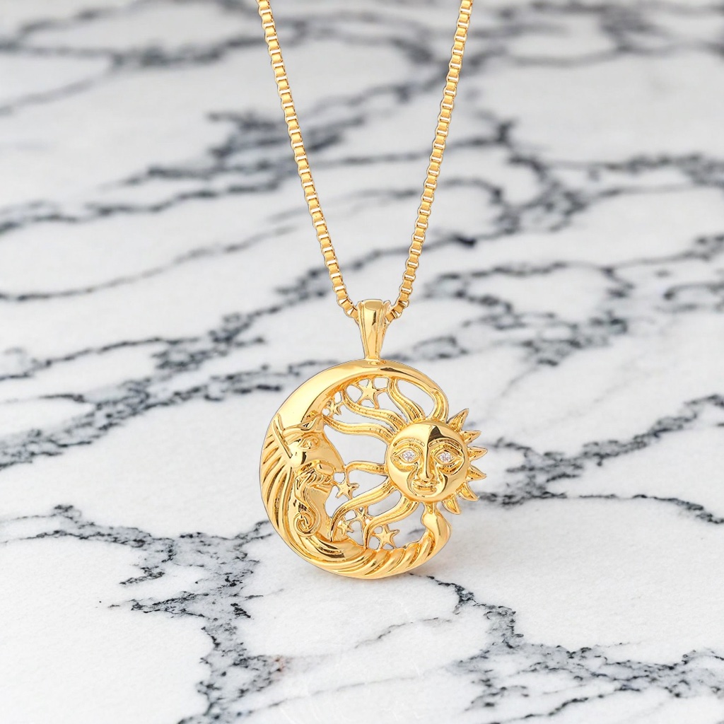 Collier pendentif soleil et lune en acier inoxydable 