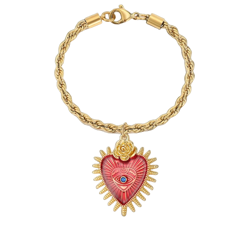 Bracelet cœur rouge avec pendentif mauvais œil