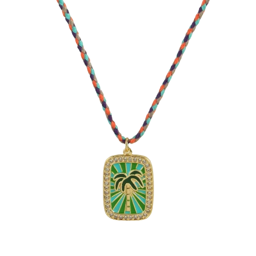 Collier cordon tressé avec pendentif palmier