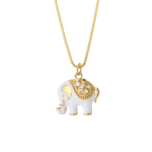 Collier doré avec pendentif éléphant blanc pour femme 