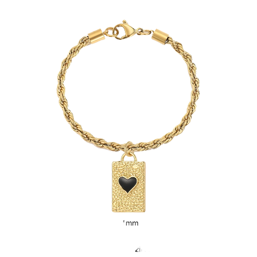 Bracelet doré avec medaille carrée cœur noir