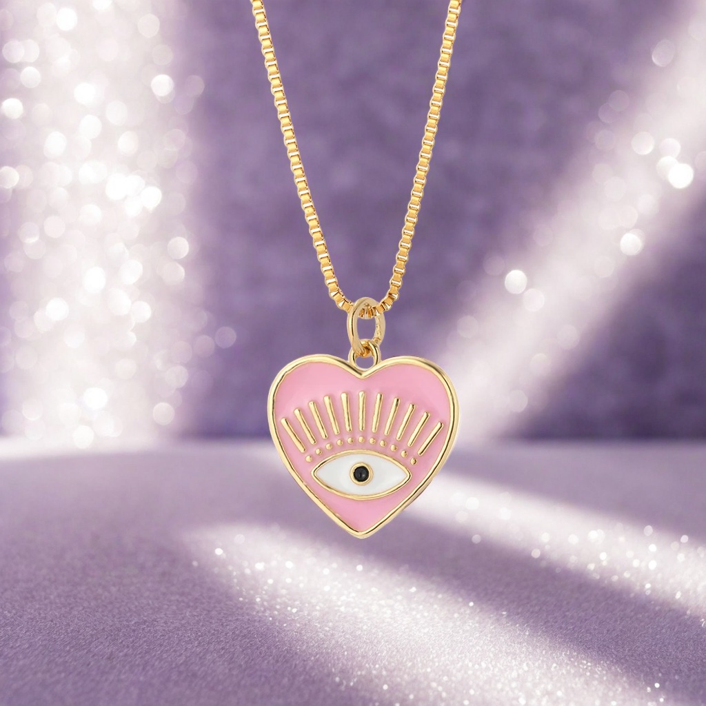 Collier pendentif cœur œil