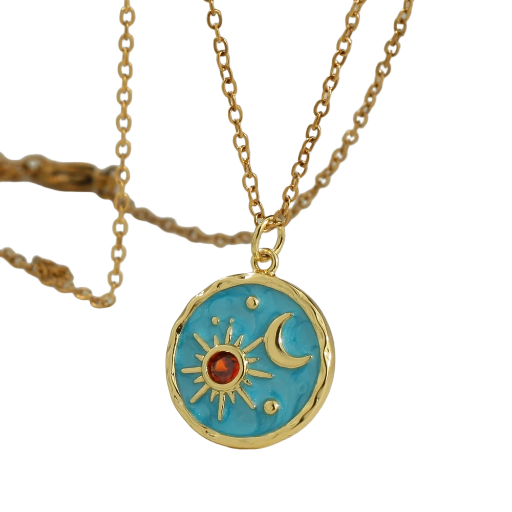 Collier pendentif soleil et lune