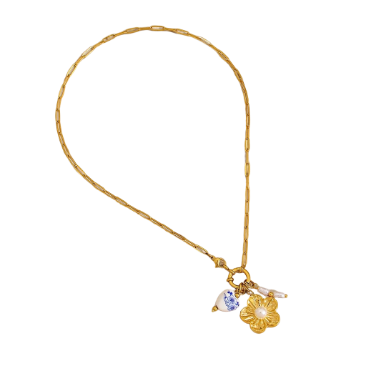 Collier doré avec breloques fleur 