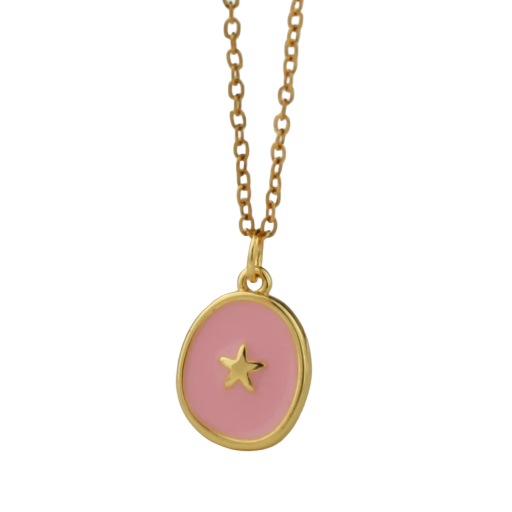 Collier médaille rose avec étoile