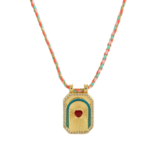 Collier cordon tressé avec pendentif cœur rouge