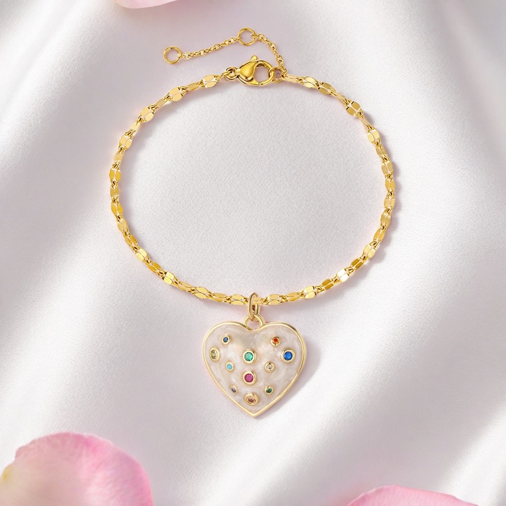 Bracelet breloque cœur emaillé blanc