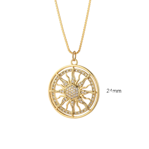 Collier pendentif soleil en zircon doré