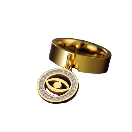 Bague dorée avec pendentif mauvais oeil