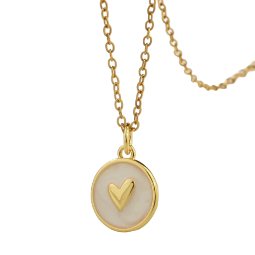 Collier médaille blanche avec cœur doré