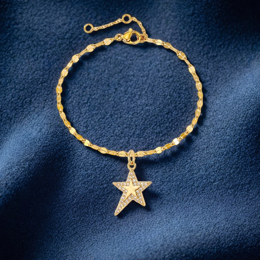 Bracelet pendentif étoile doré oxydes de zirconium