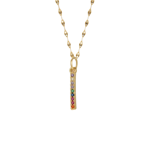 Collier avec pendentif barre verticale avec cristaux multicolores
